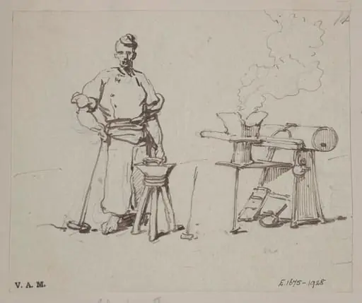 A Chinese blacksmith by his anvil, by George Chinnery, 19