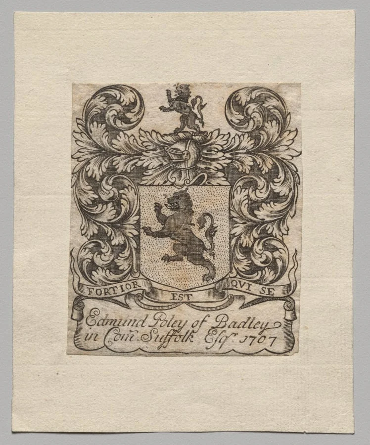 Bookplate: Edmund Poley of Badley, detail