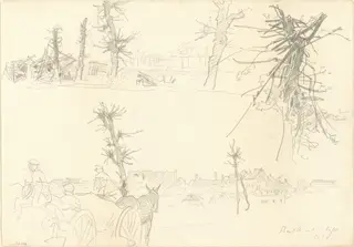 Soldiers in a Devastated Landscape [recto], by John Singer Sargent, graphite, 1918