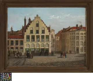 De oude beursplaats in Brugge, by Jean Van de Putte, oil, 1865