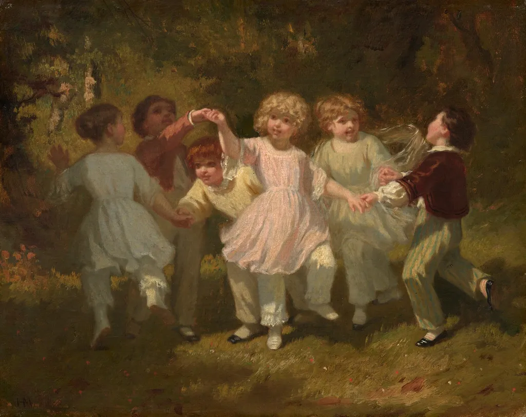 Children Playing in a Park, by Hugues Merle, oil, 1860