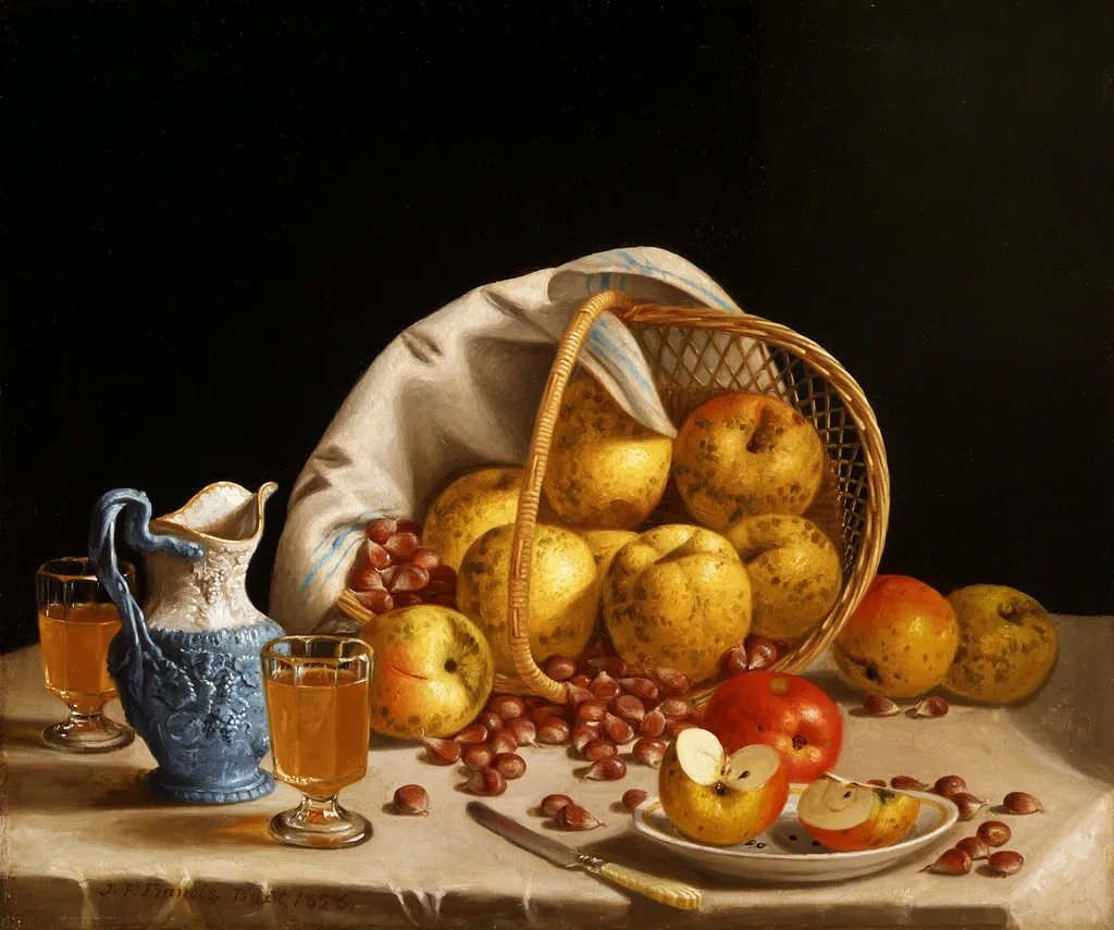 Still Life with Yellow Apples, by John F. Francis, oil, 1858