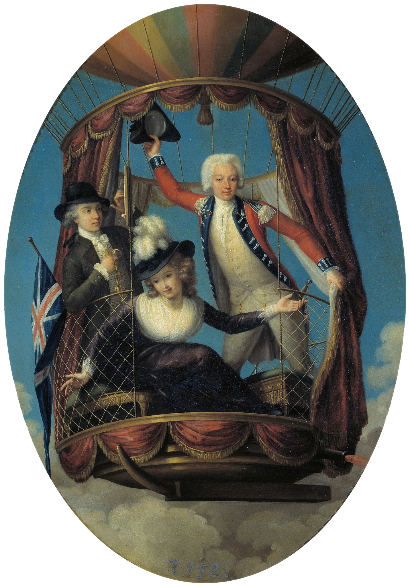 V. Lunardi, Mrs Sage and G. Biggin in a Hot Air Balloon, detail