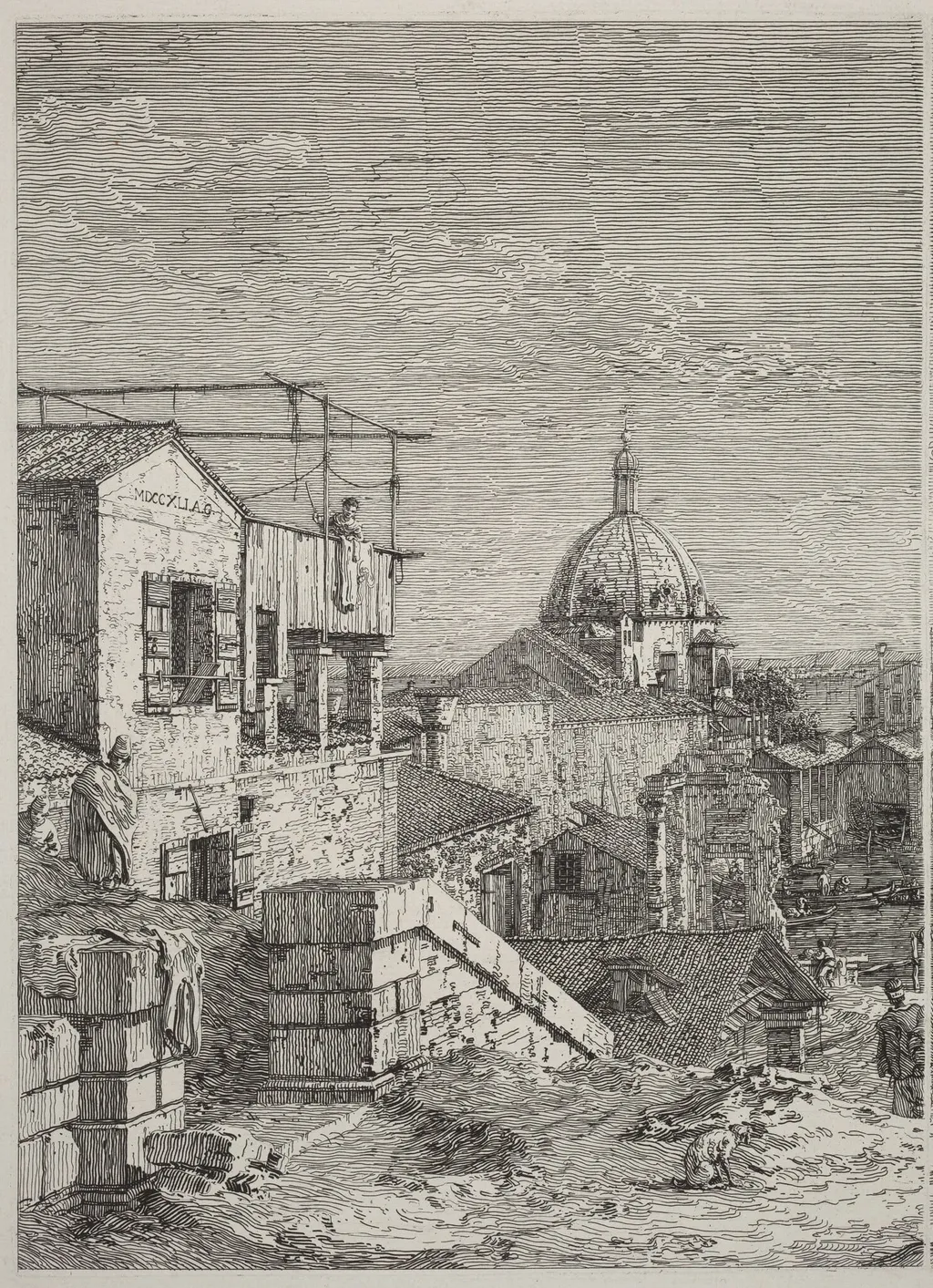 The House with the Inscription [left], by Canaletto, ink, 1741