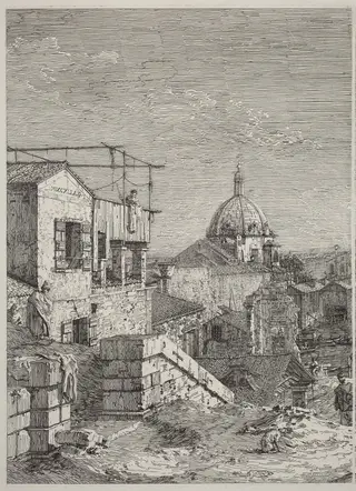The House with the Inscription [left], by Canaletto, ink, 1741