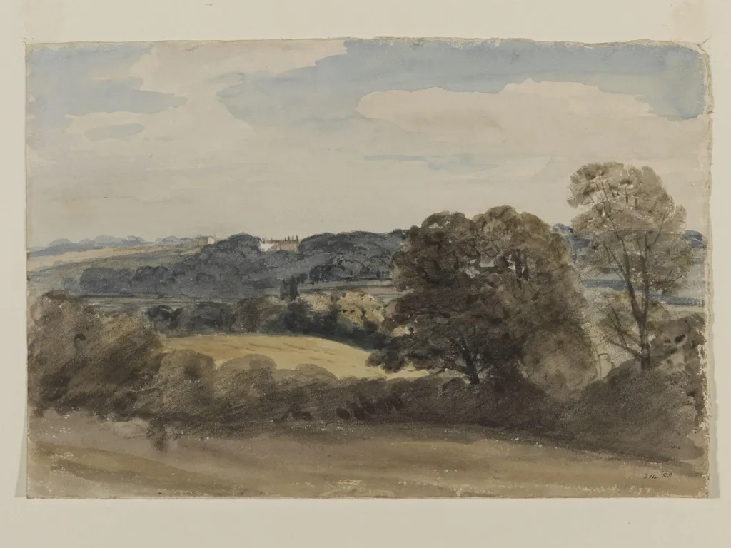 Landscape with buildings in the distance, by John Constable, watercolor, 1802