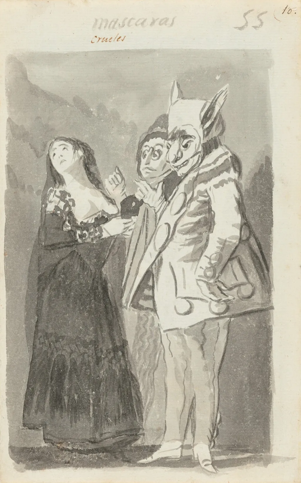 Mascaras crueles (Cruel Masks) [recto], by Francisco de Goya, ink, 1796