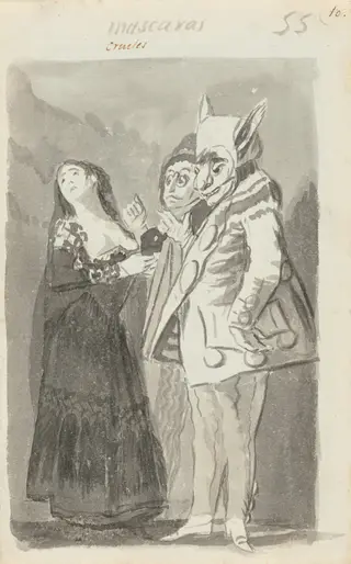 Mascaras crueles (Cruel Masks) [recto], by Francisco de Goya, ink, 1796