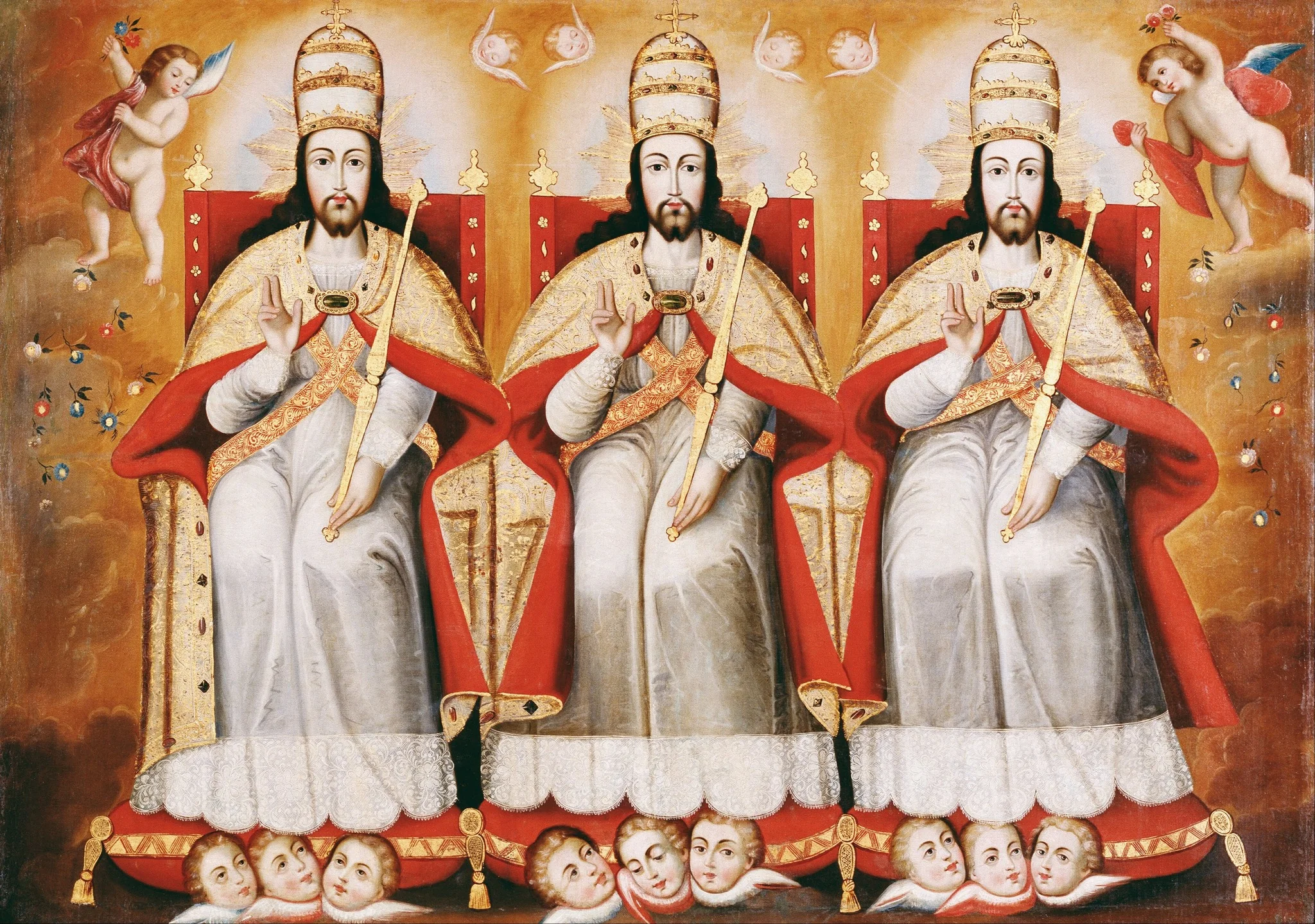 The Enthroned Trinity as Three Identical Figures, detail