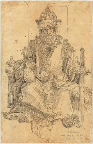 An Eastern Ruler Seated on His Throne, by Albrecht Dürer, ink, 1495