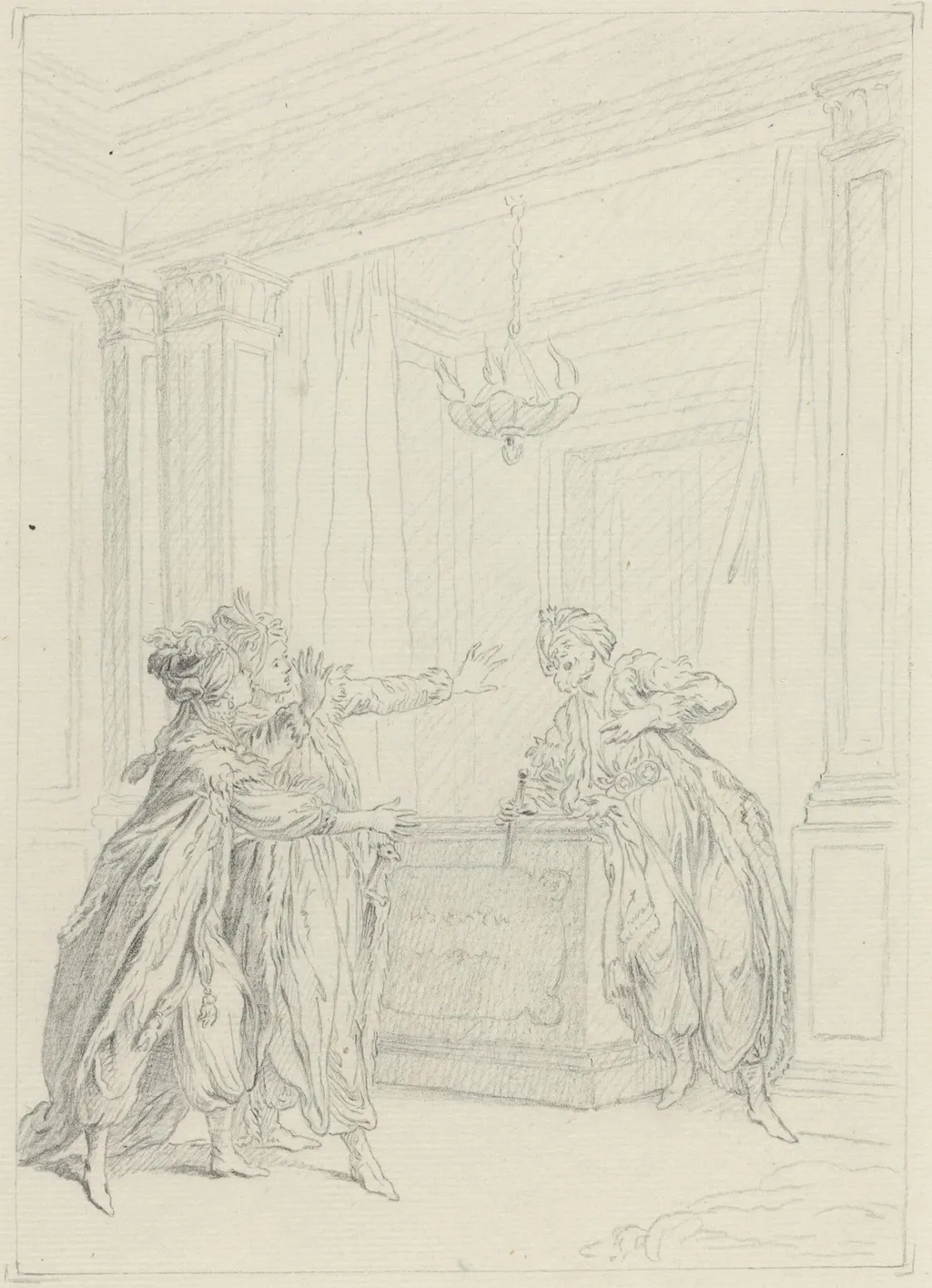 Calmine, quel objet vient Effrayer ma vue?, by Hubert François Gravelot, graphite, 1736
