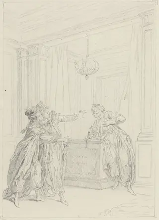Calmine, quel objet vient Effrayer ma vue?, by Hubert François Gravelot, graphite, 1736