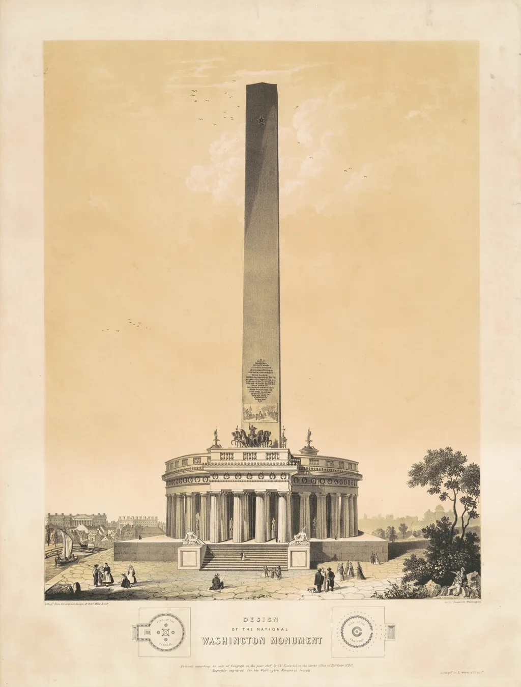 Design of the National Washington Monument, by Charles Fenderich, ink, 1846