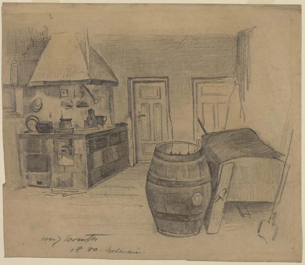 Interior, by Lovis Corinth, graphite, 1880