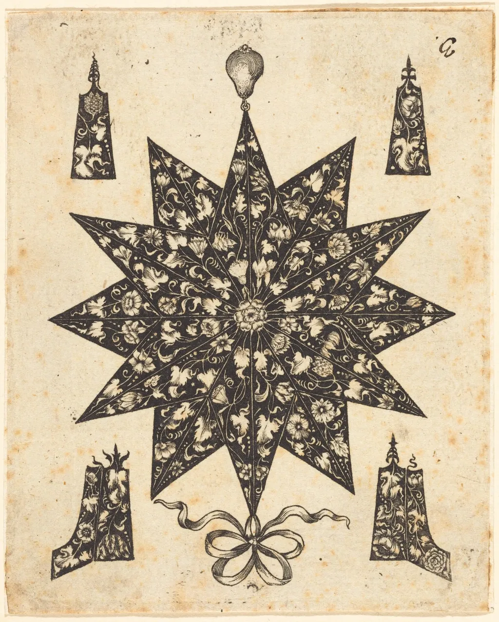 Star Embellished with Flowers, by Johannes Hanias, ink, 1650