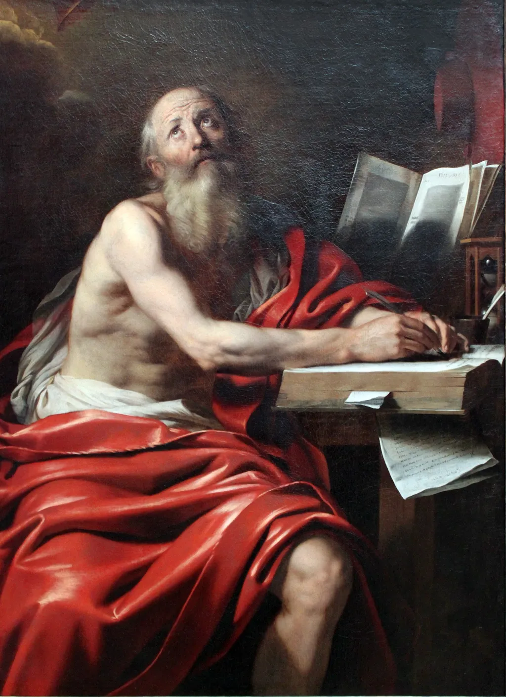 Writing St. Hieronymus - Saint Jerome Writing, by Nicolas Régnier, oil, 1632