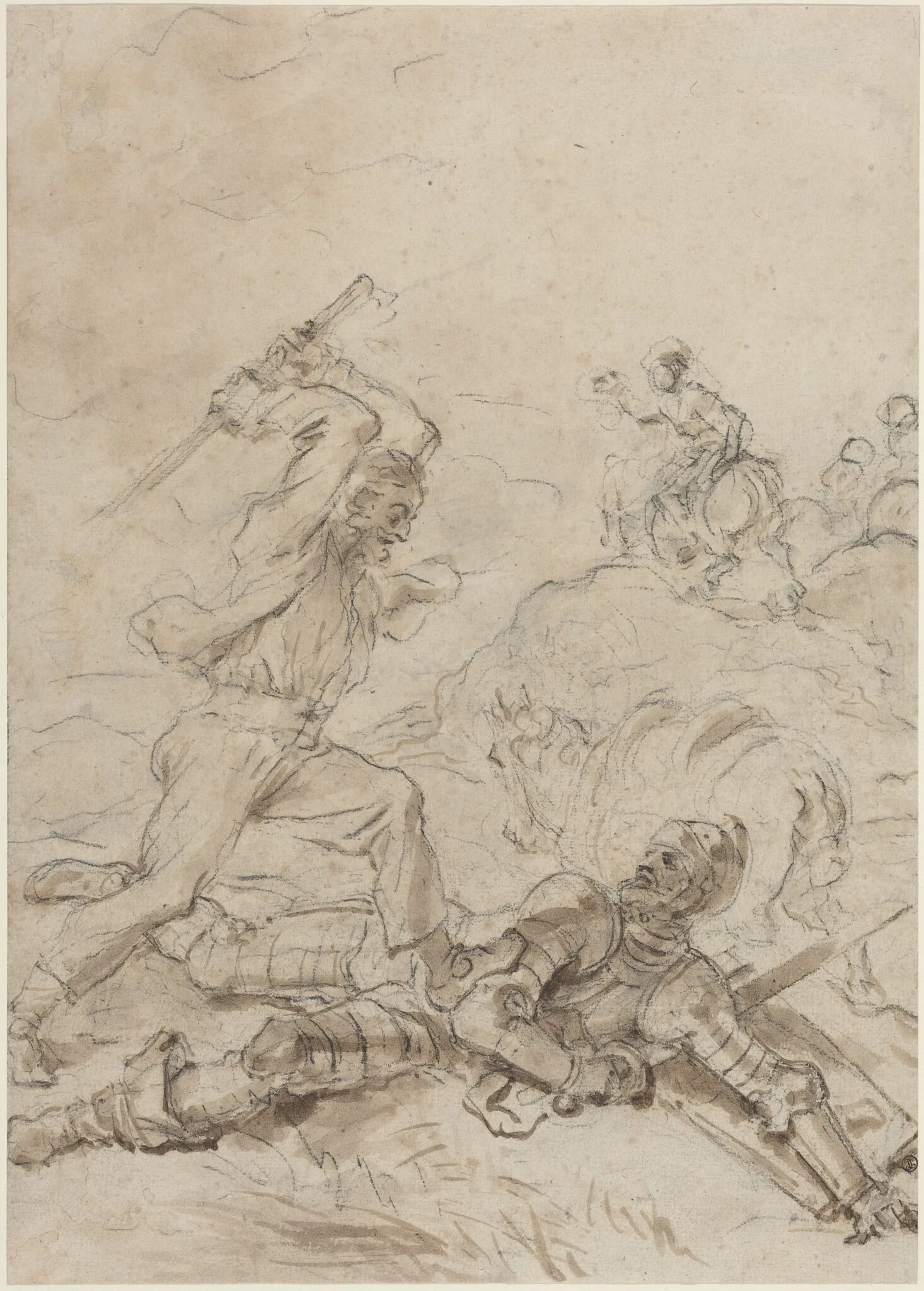 The Muleteer Attacking Don Quixote as He Lies Helpless on the Ground, detail