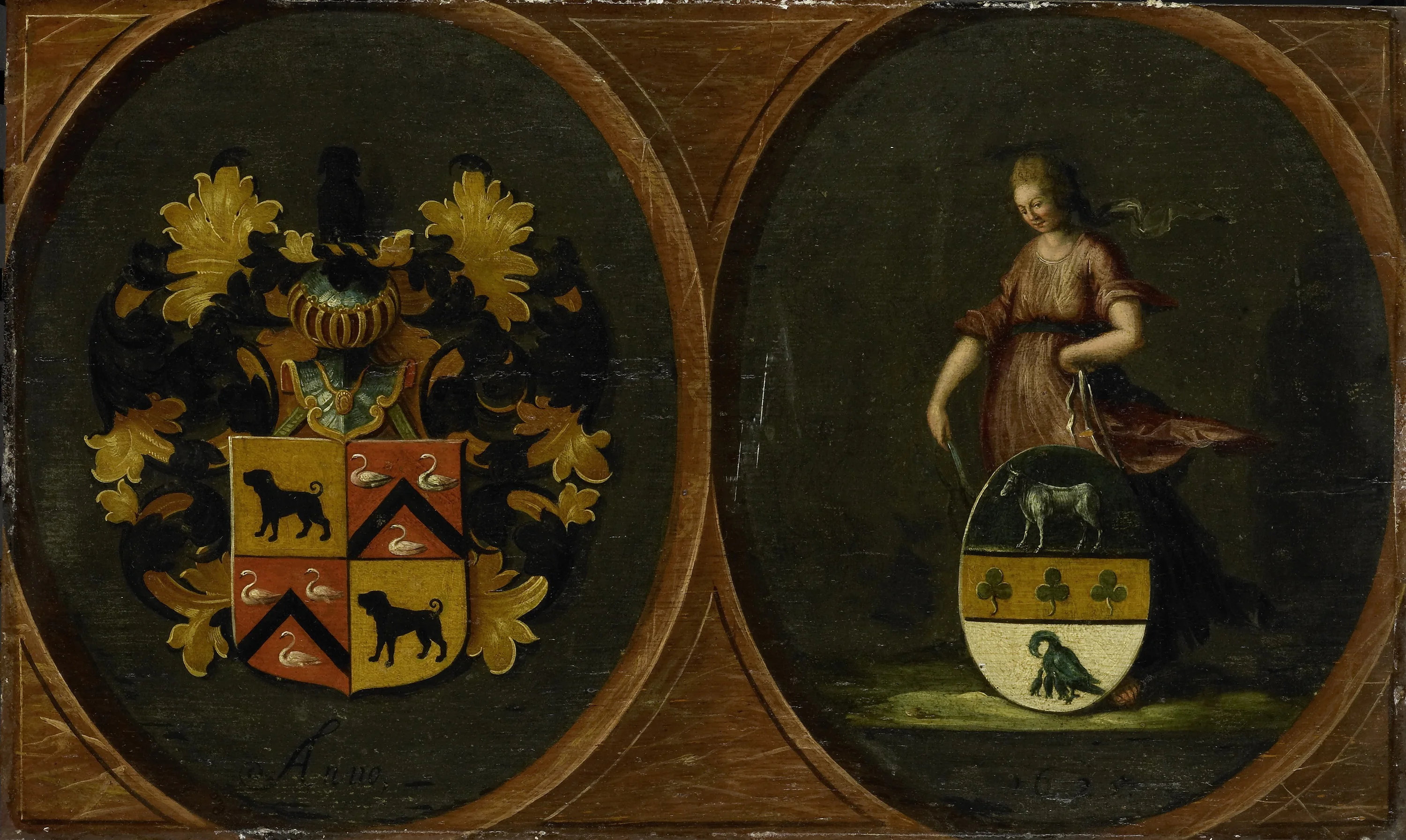 Heraldic panel with family shields of the couple Hortensia del Prado and second husband Peter Courten, 1625, detail