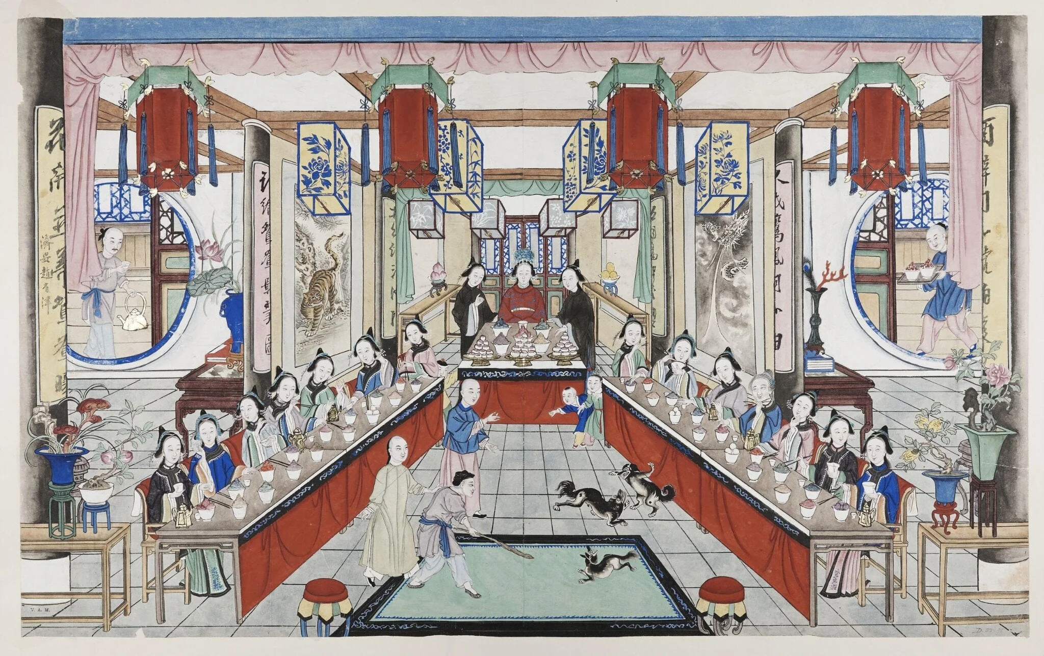 One scene of a wedding: ladies dining with the bride,, detail