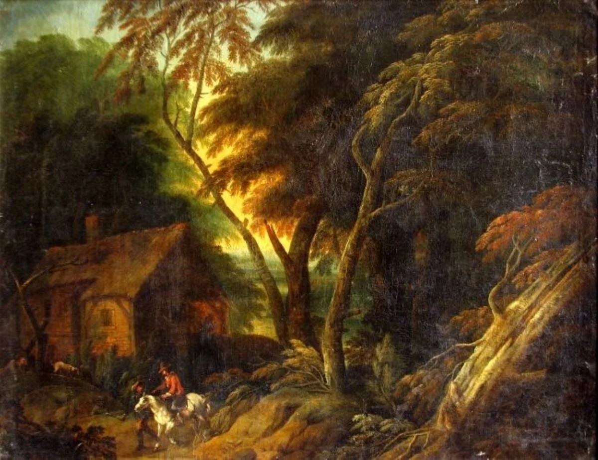 Drum în pădure; pandant: Casă țărănească, detail