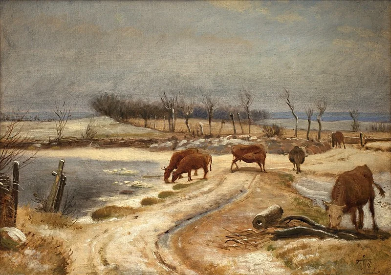 Watering the Cattle on a Winter's Day, detail