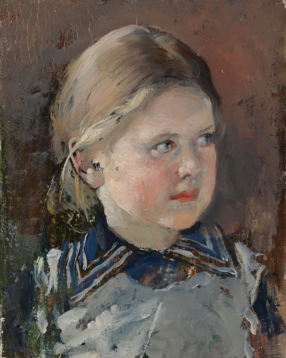 Tytön pää, harjoitelma vapaaherra Viktor Magnus von Bornin perhemuotokuvaa varten, detail