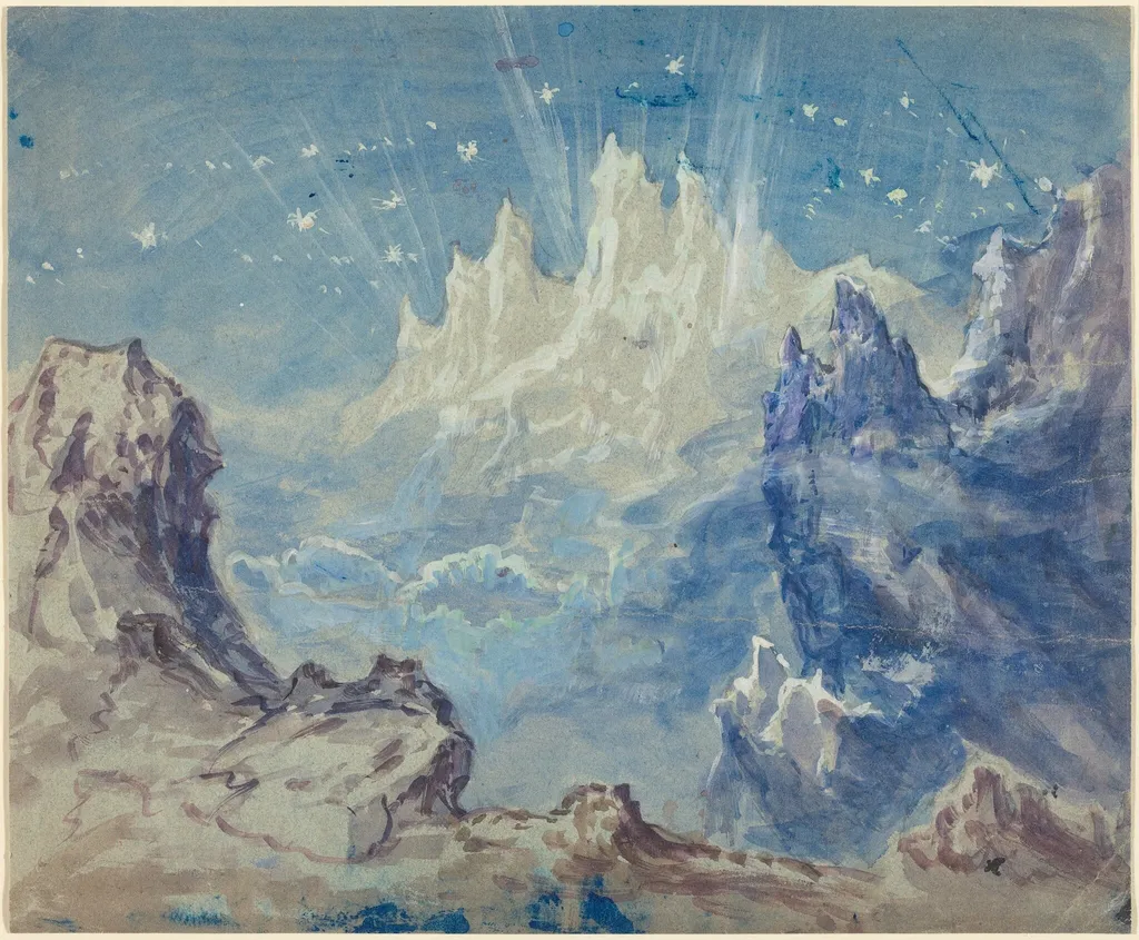 Fantastic Mountainous Landscape with a Starry Sky, by Robert Caney, gouache, 1584