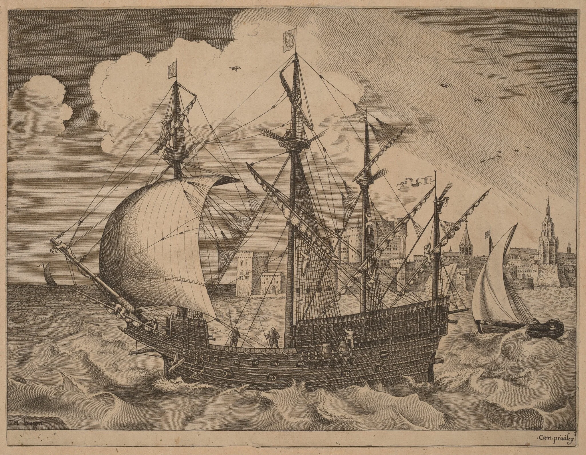 Armed Four-Master Putting Out to Sea, detail