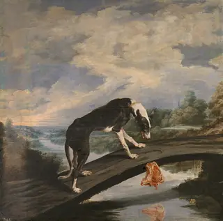 Fable of the dog and the prey, by Paul de Vos, oil, 1636