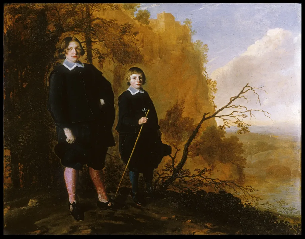 Two Boys in a Landscape, by Herman Doncker, oil, 1650