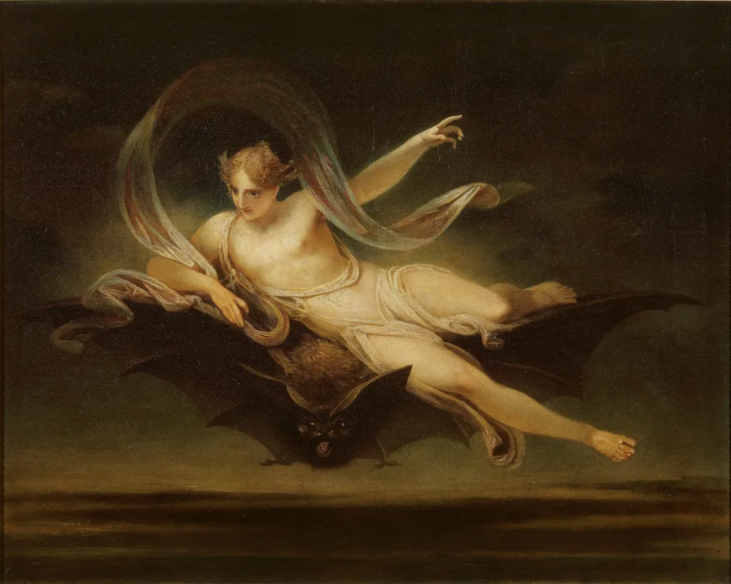 Ariel on a Bat's Back, by Henry Singleton, oil, 1819