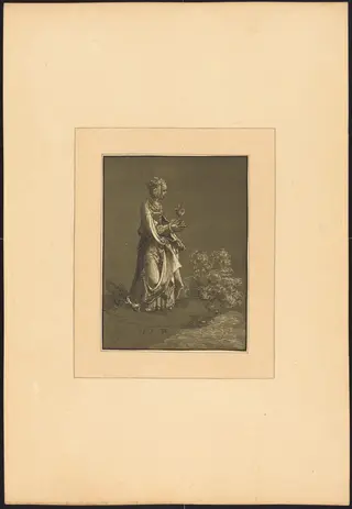 Saint Barbara, by Johann Gottlieb Prestel, ink, 1784