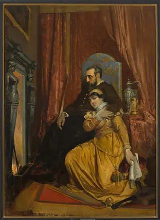 Sigismund Augustus and Barbara Giza, by Tadeusz Popiel, oil, 1901