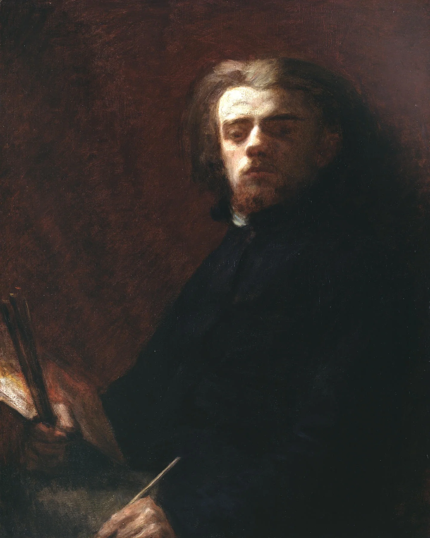 Autoportrait assis, palette à la main, detail