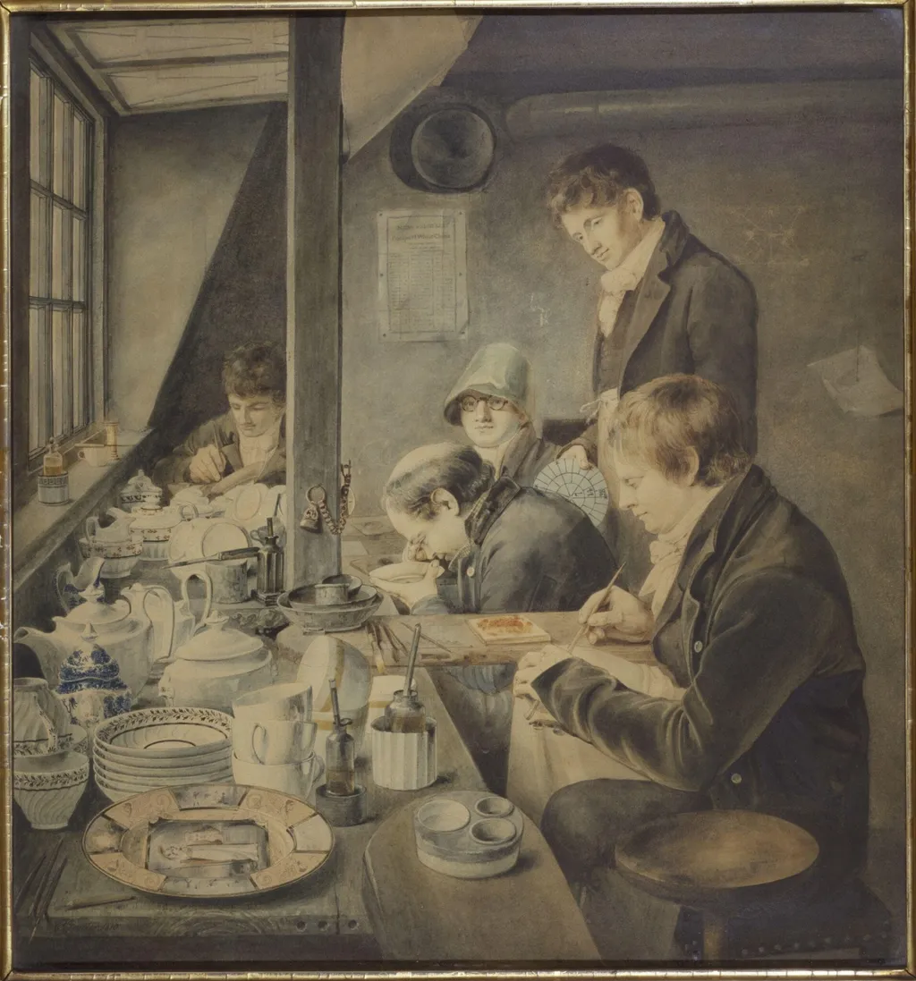 Painting Room of Mr Baxter, No 1 Goldsmith Street, Gough Square, London, by Thomas Baxter, watercolor, 1810