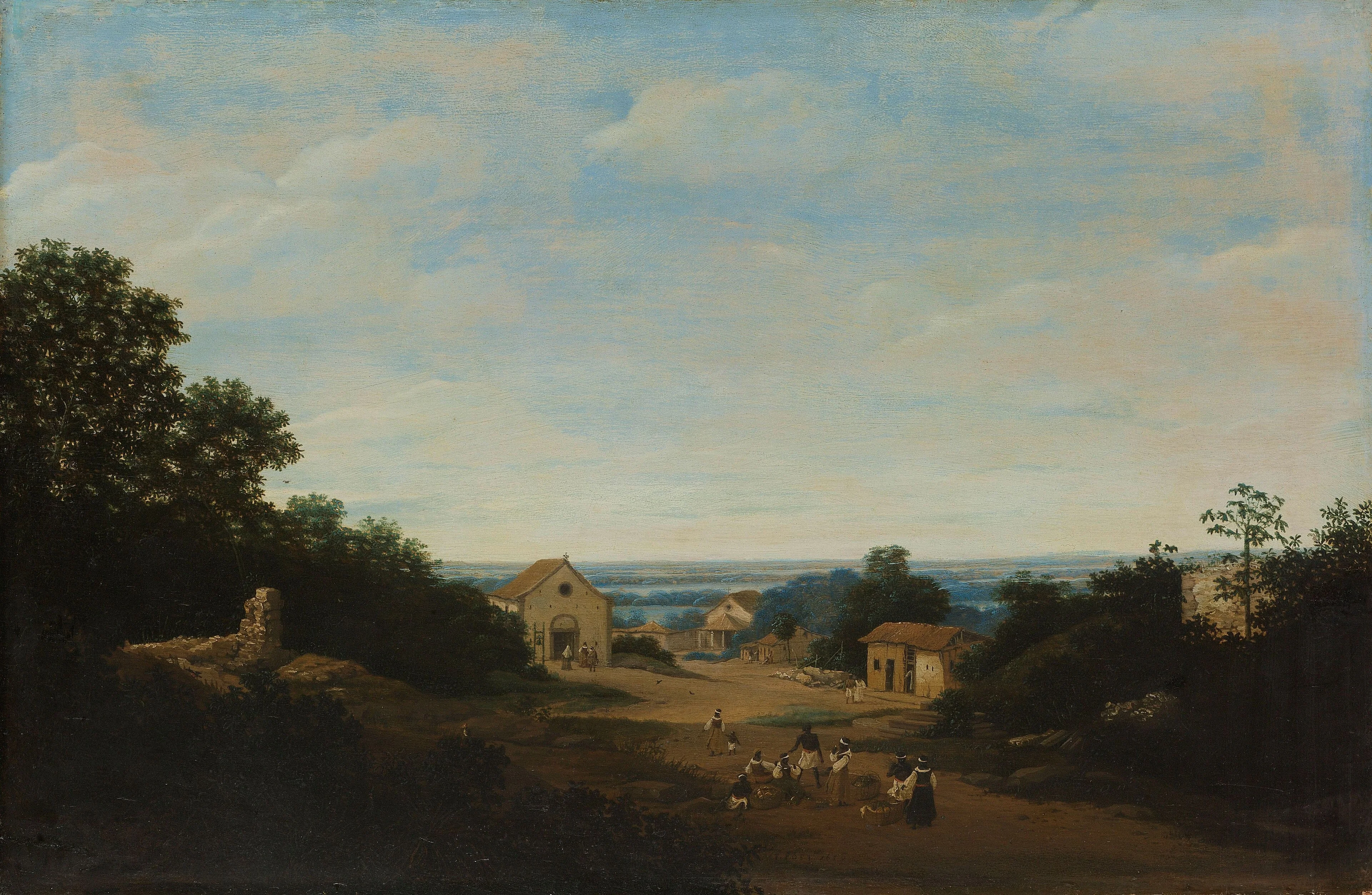 Brazilian landscape with the village of Igaraçú. To the left the church of Sts Cosmas and Damian, detail