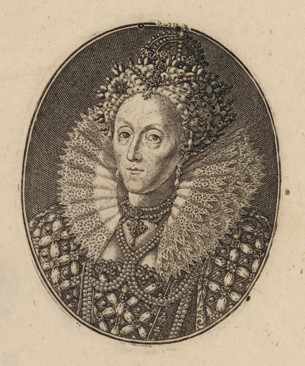 Elizabeth, Queen of England [right half], by Simon van de Passe, ink, 1621