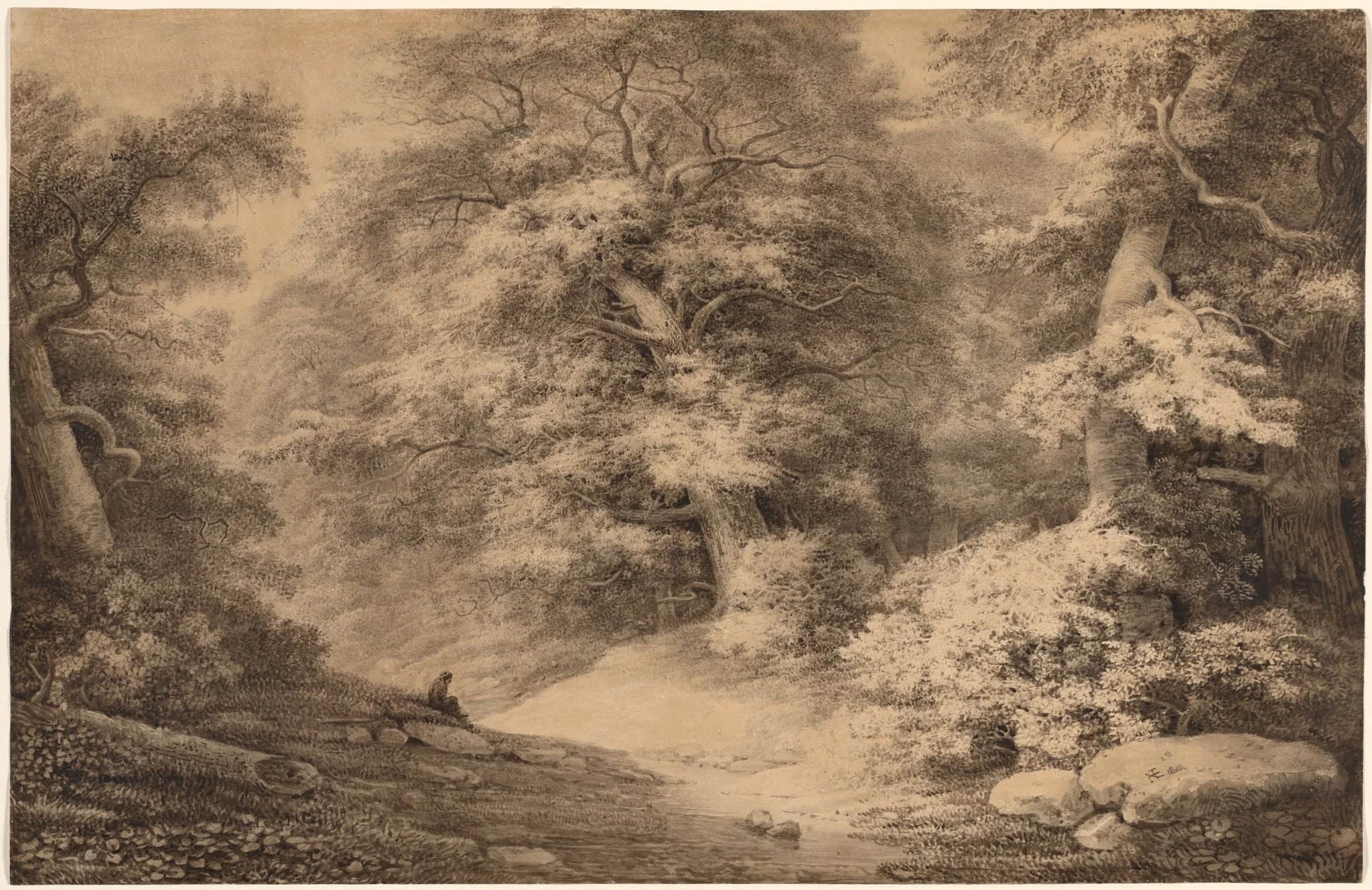 A Beech Wood with a Resting Traveler, detail