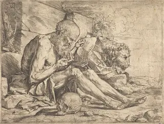 Saint Jerome Reading, by Jusepe de Ribera, ink, 1624