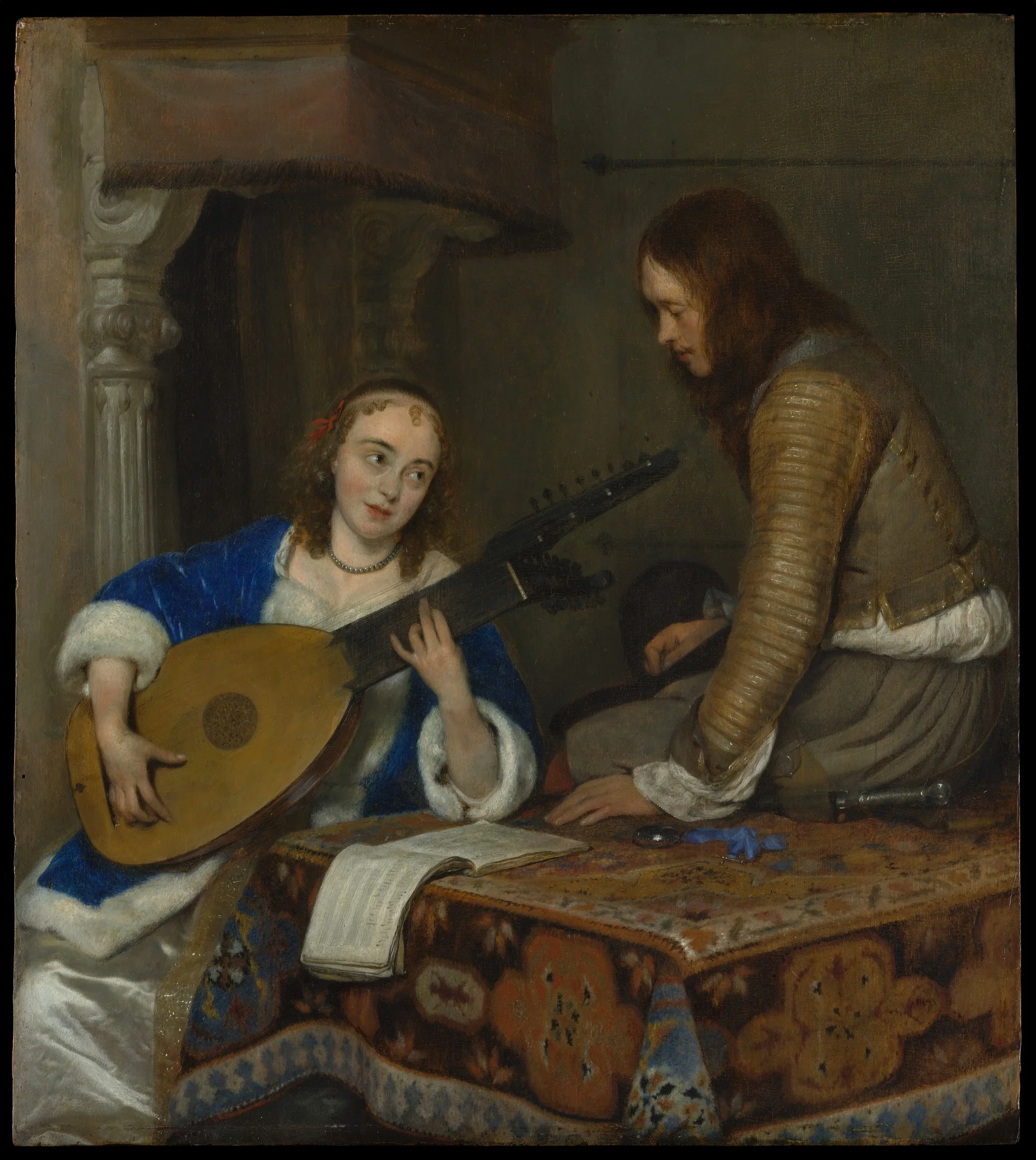 A Woman Playing the Theorbo-Lute and a Cavalier, detail