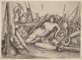 Victory Reclining Amid Trophies, by Jacopo de' Barbari, ink, 1502