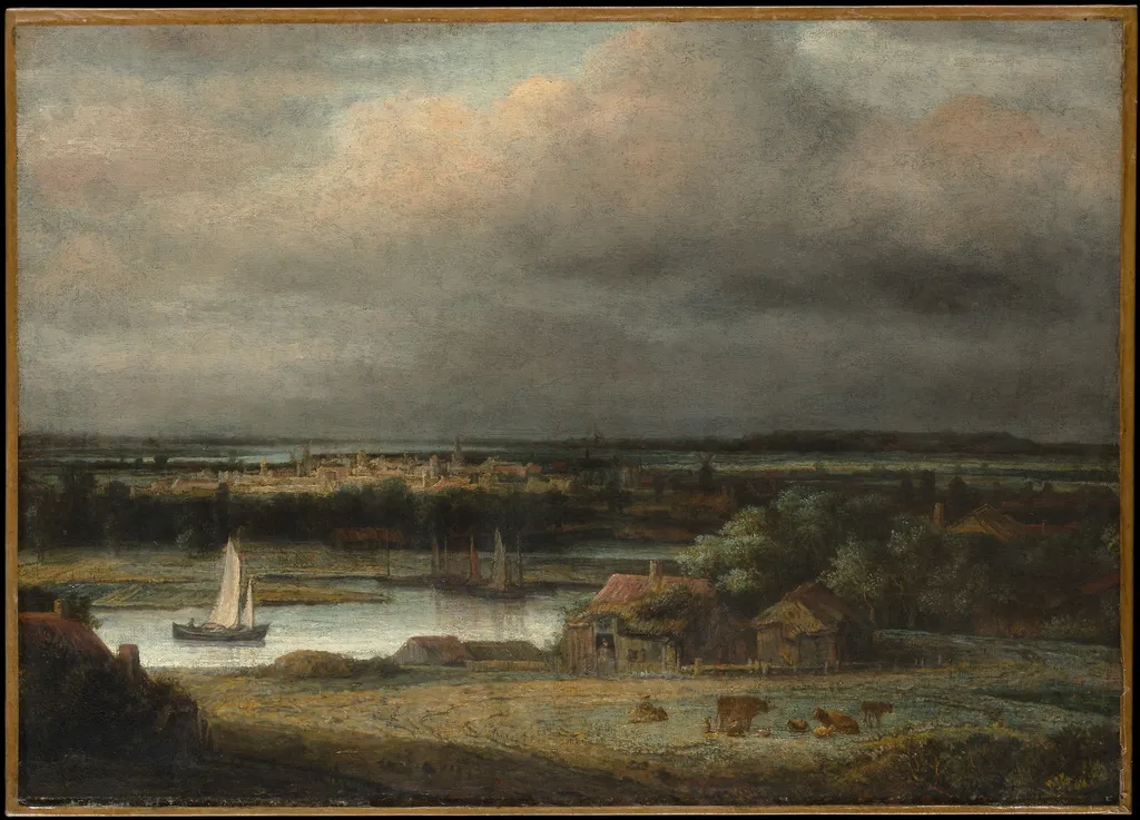 Wide River Landscape, by Philips Koninck, oil, 1648