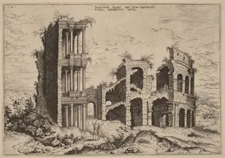 The Septizonium and the Colosseum, by Hieronymus Cock, ink, 1550