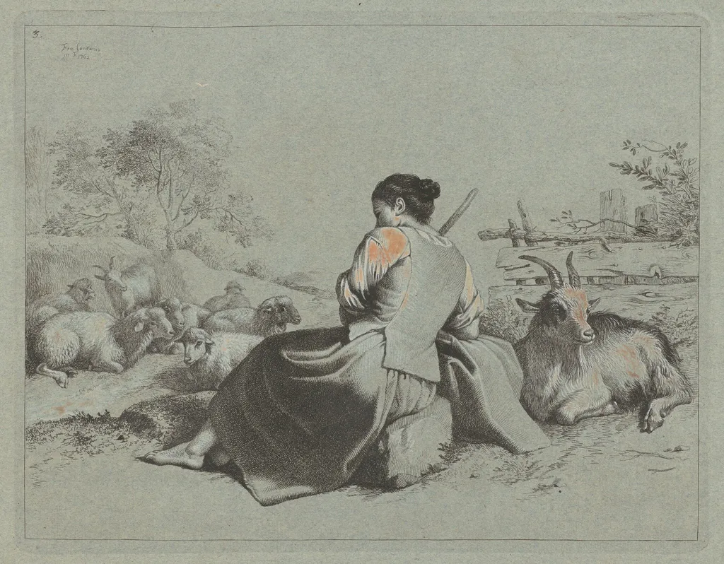 Seated Shepherdess, by Francesco Londonio, ink, 1762