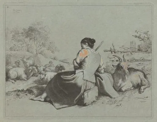 Seated Shepherdess, by Francesco Londonio, ink, 1762