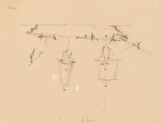 A Sailing Ship [verso], by Edward Lear, chalk, 1842
