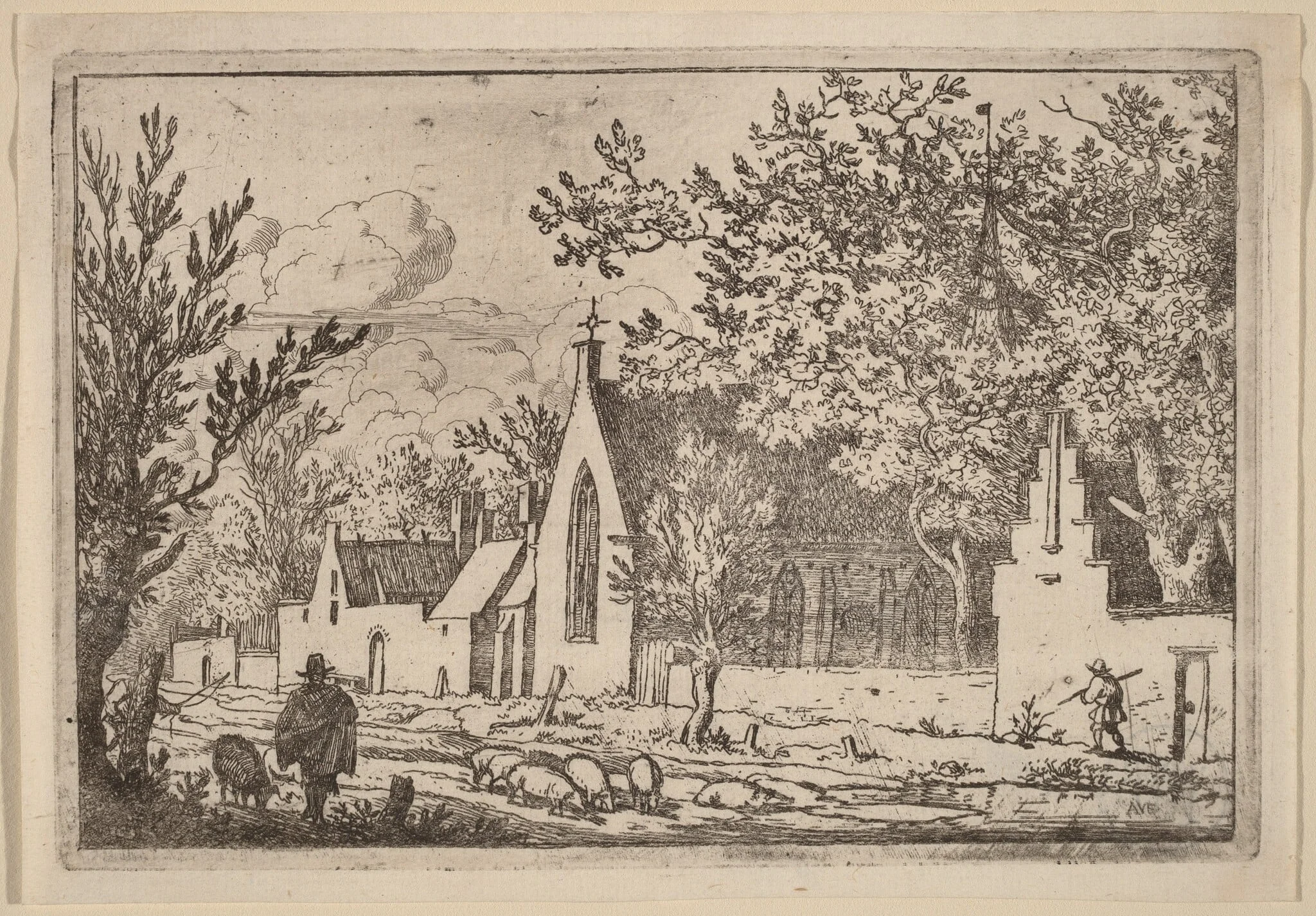 Swine Herd near a Chapel, detail