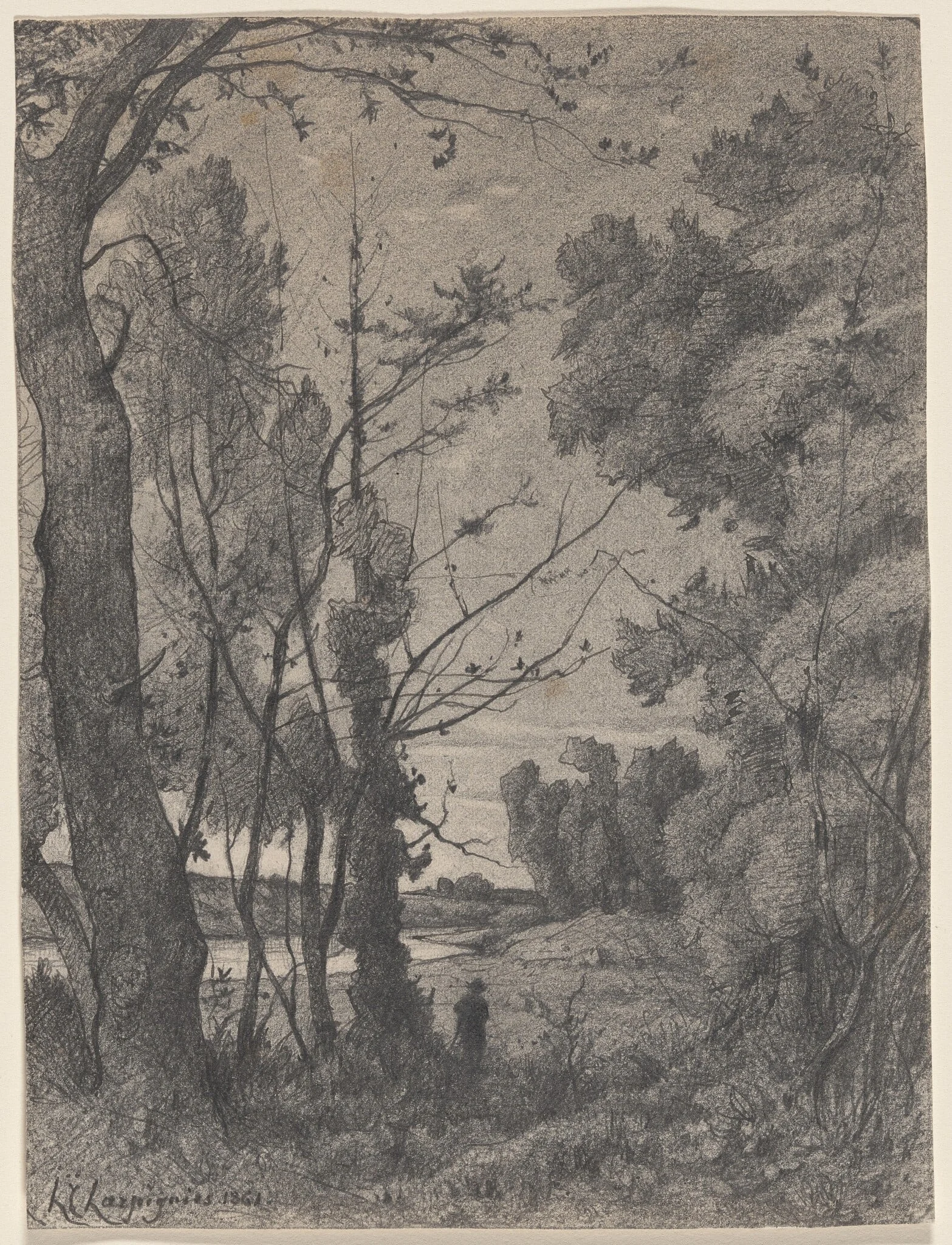 Wooded Landscape beside a River, detail