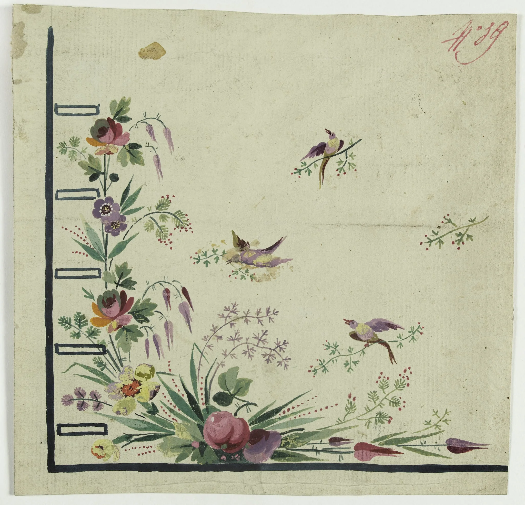 Gilet décor fleurs et colibris, projets de broderies de gilet, XVIIIème siècle, detail
