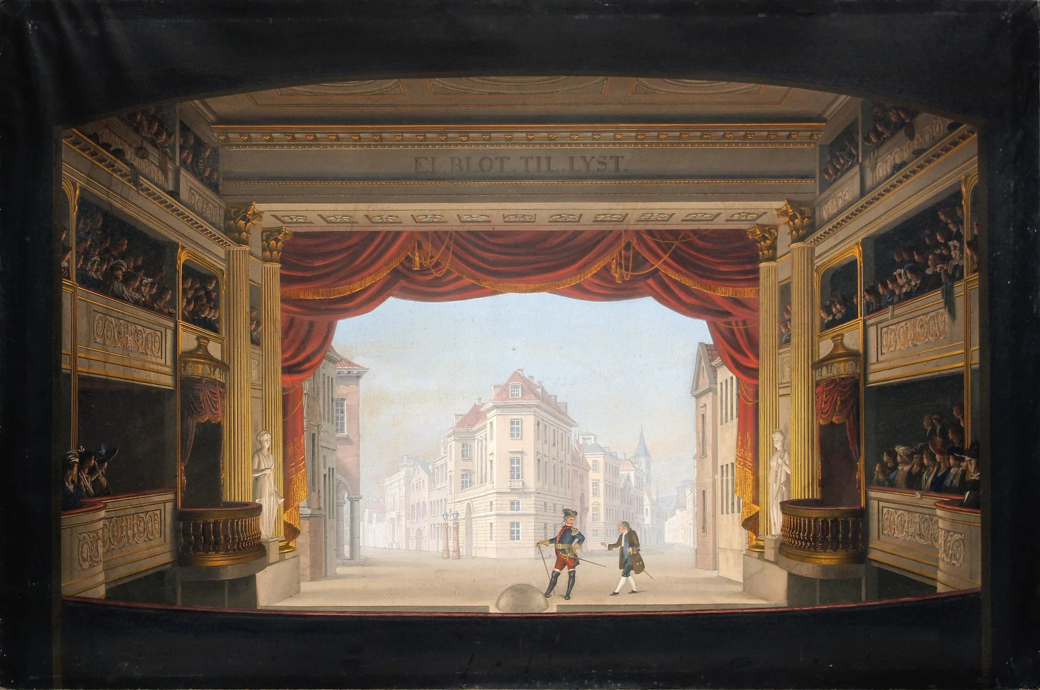 Det indvendige af Det kgl. teater under fremstillingen af Jacob v. Thyboe, detail